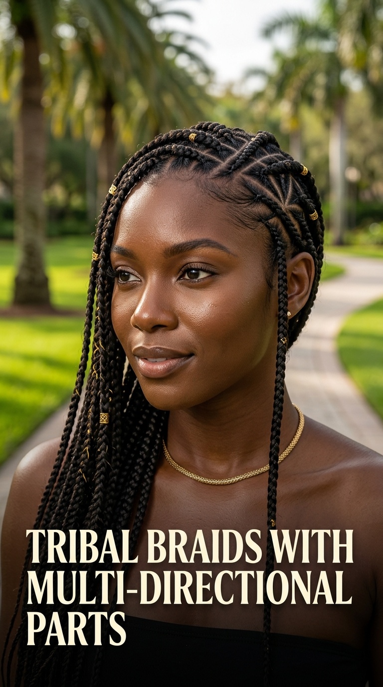 Tribal Braids with Multi-Directional Parts