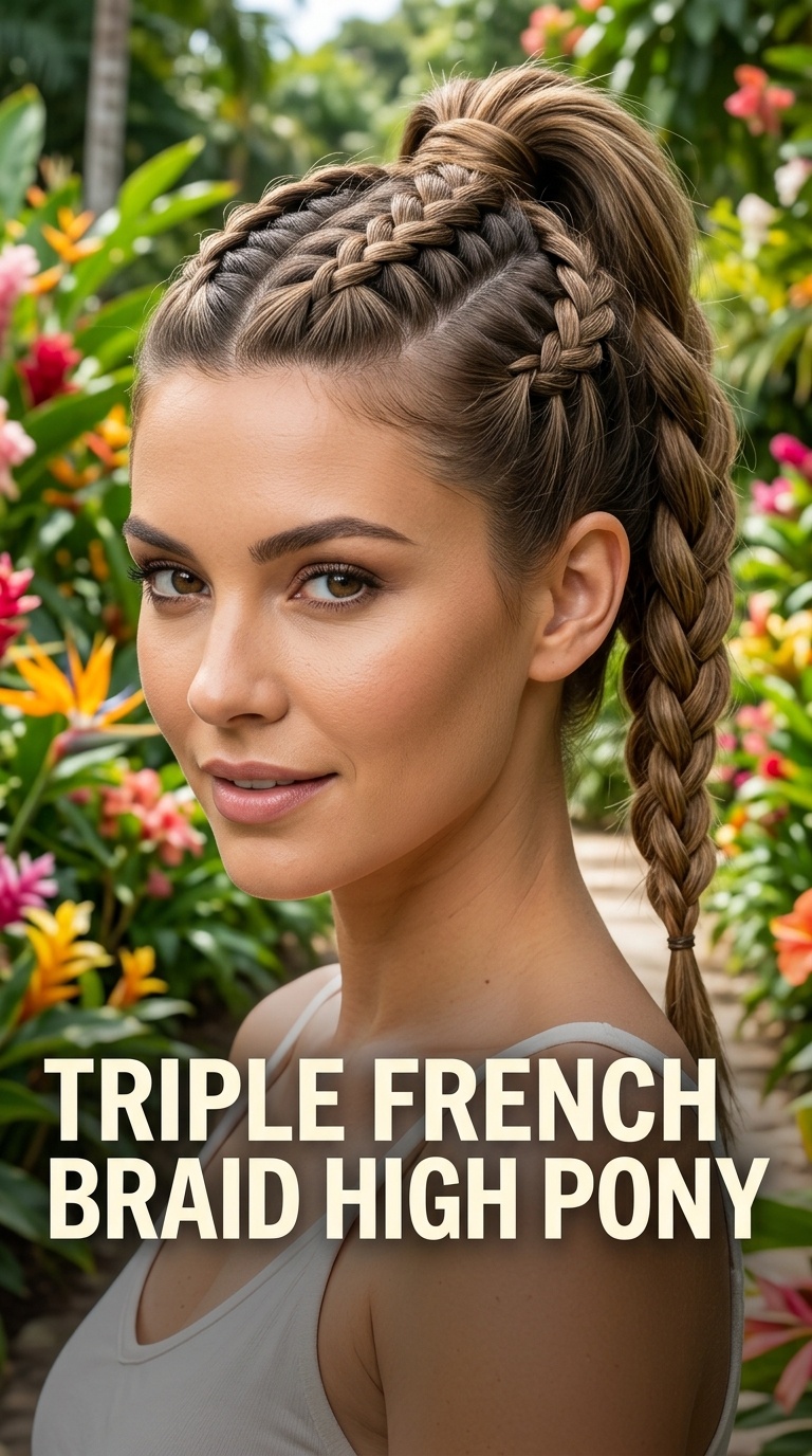 Triple French Braid High Pony