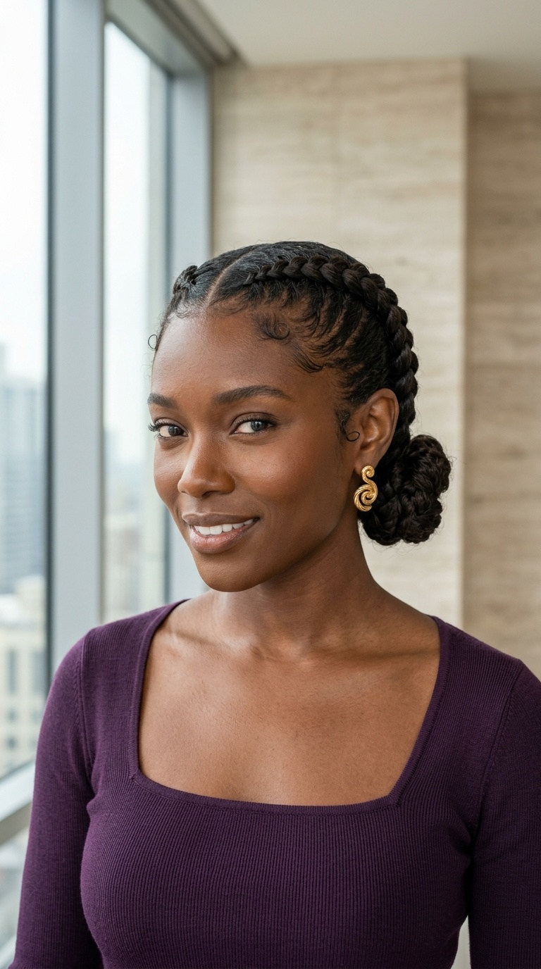 Two Braids Into Low Buns