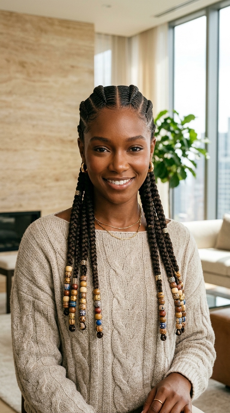 Two Braids With Beads Decoration