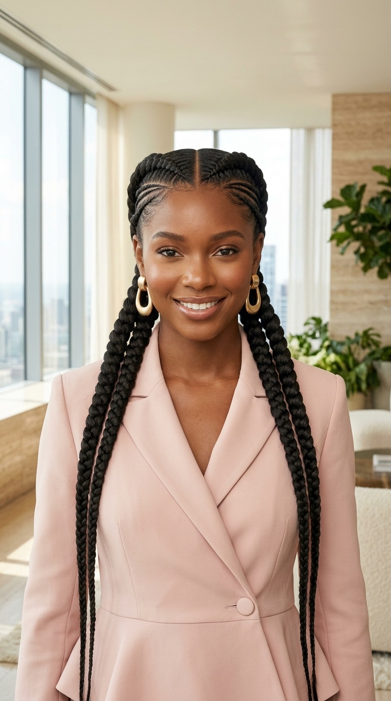 Two Braids With Cornrow Accents