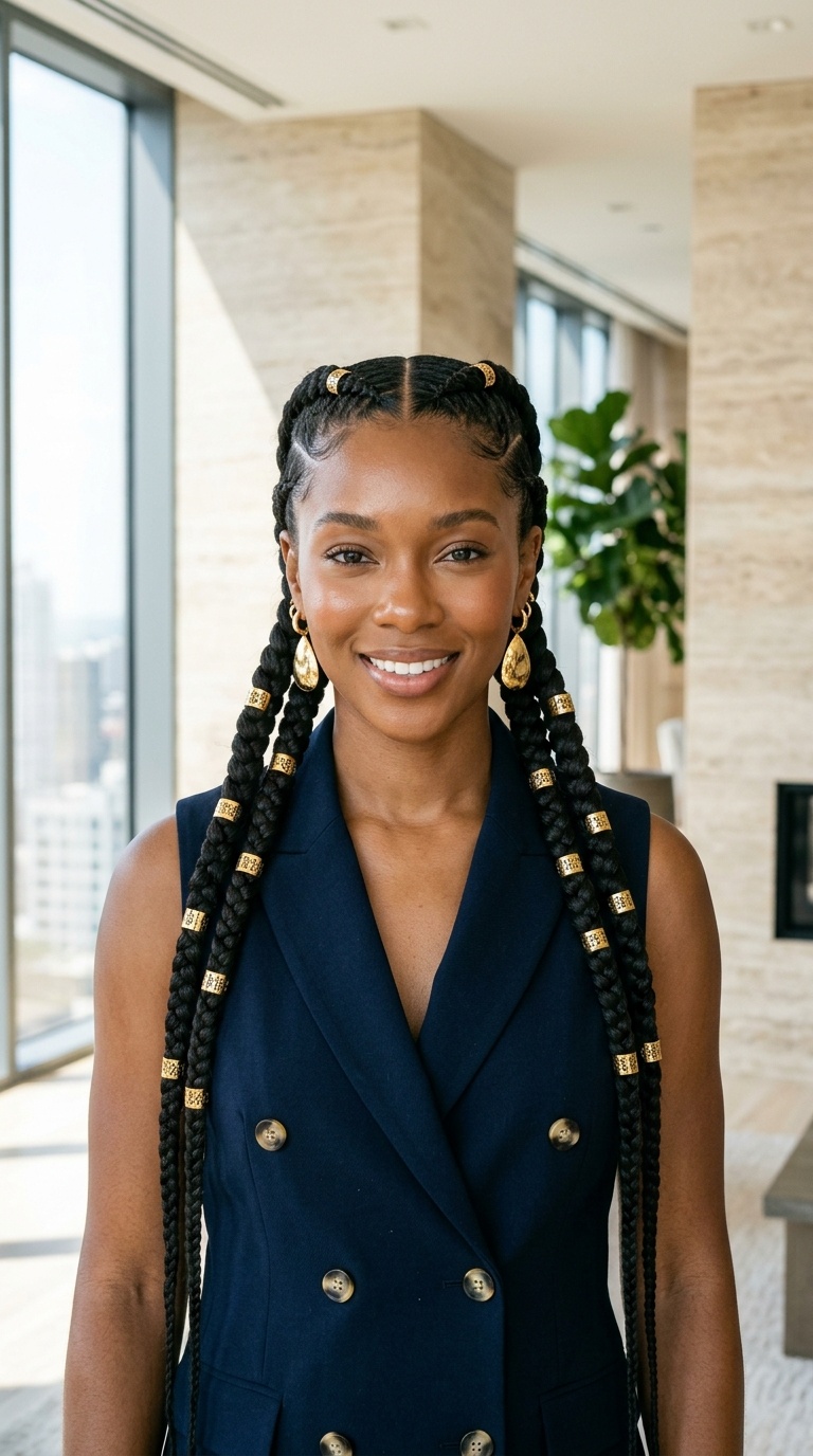 Two Braids With Gold Cuffs