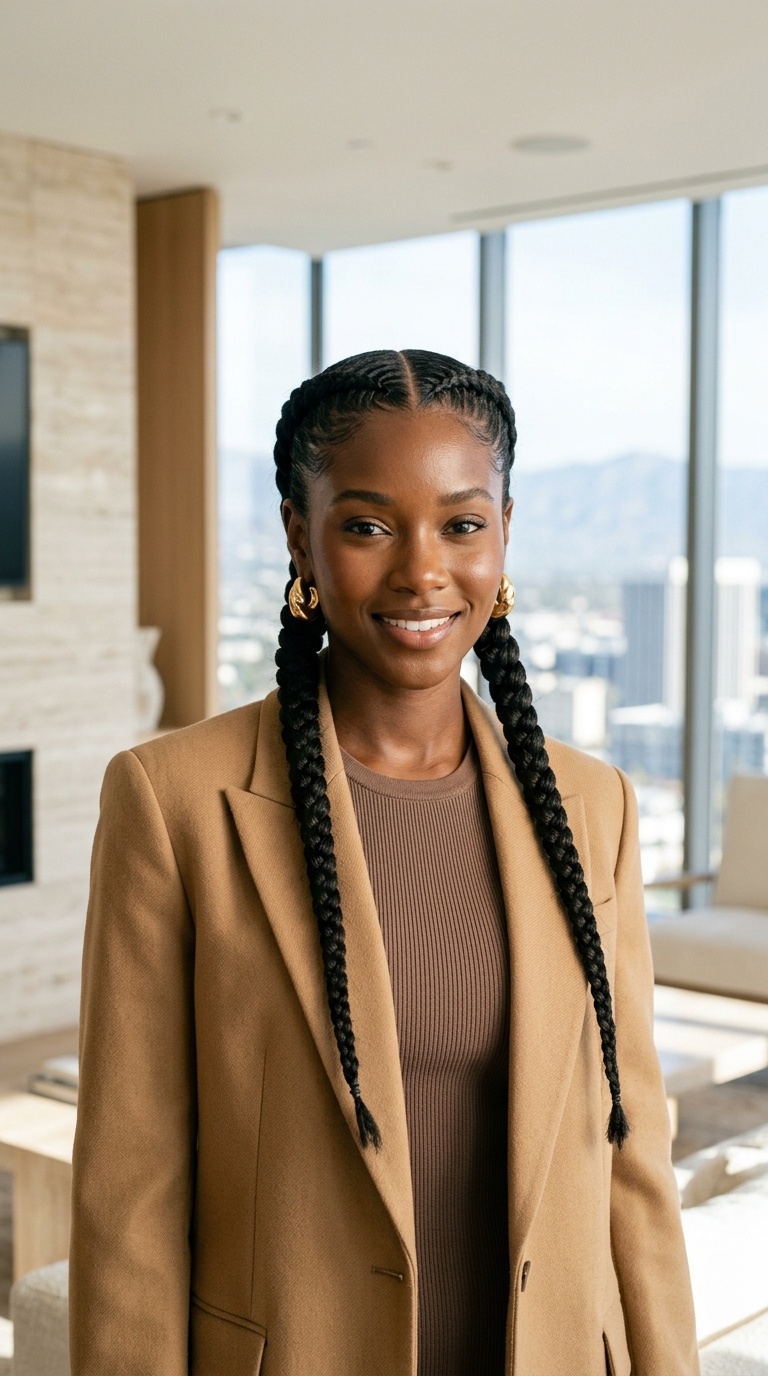 Two French Braids Natural Hair