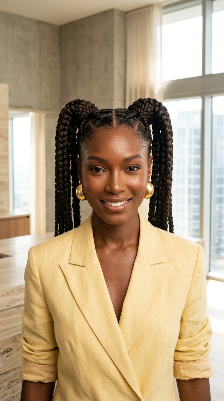 Two High Braided Pigtails Style