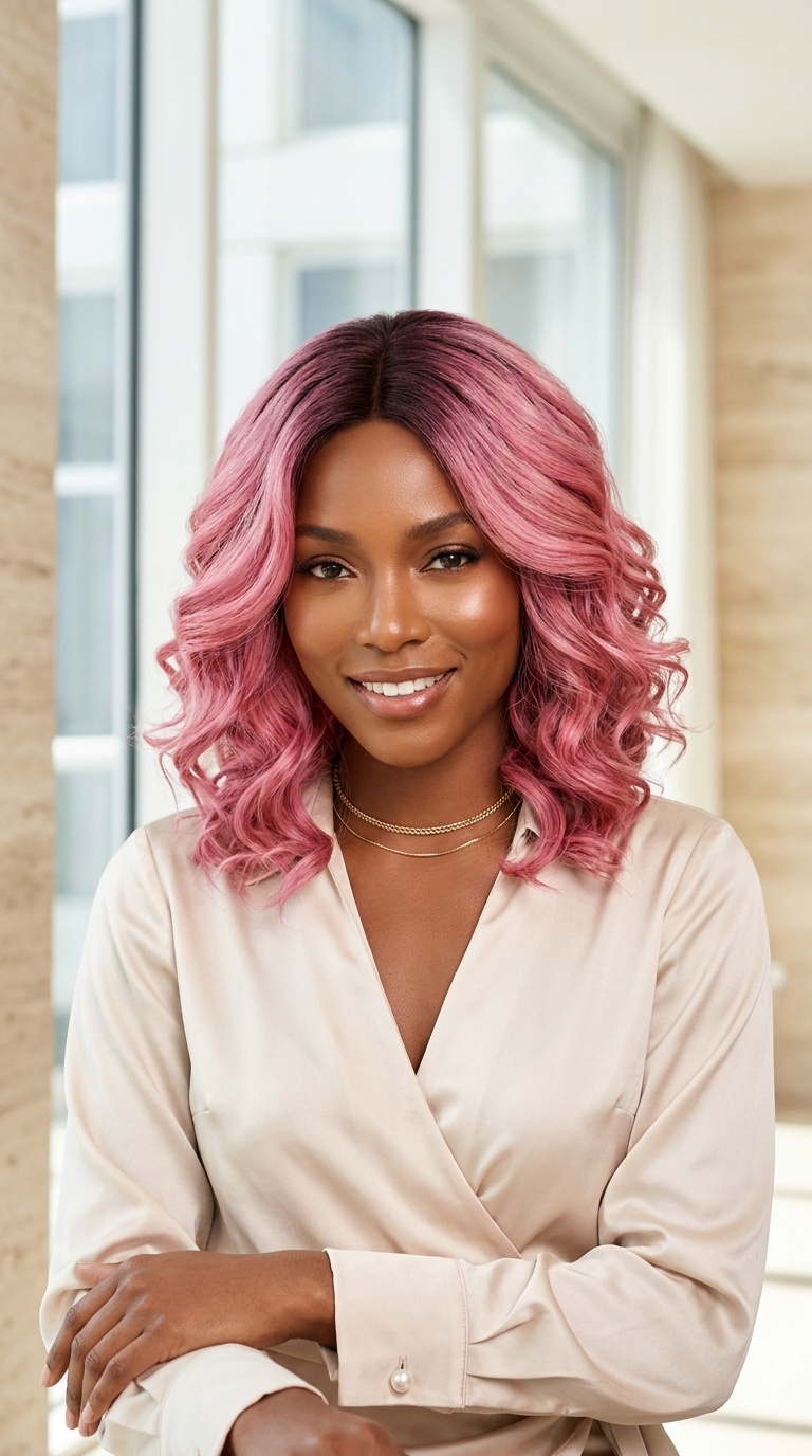 Two Tone Pink Shadow Root Wigs