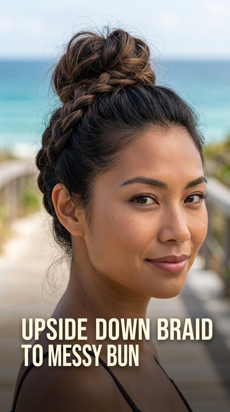 Upside Down Braid to Messy Bun