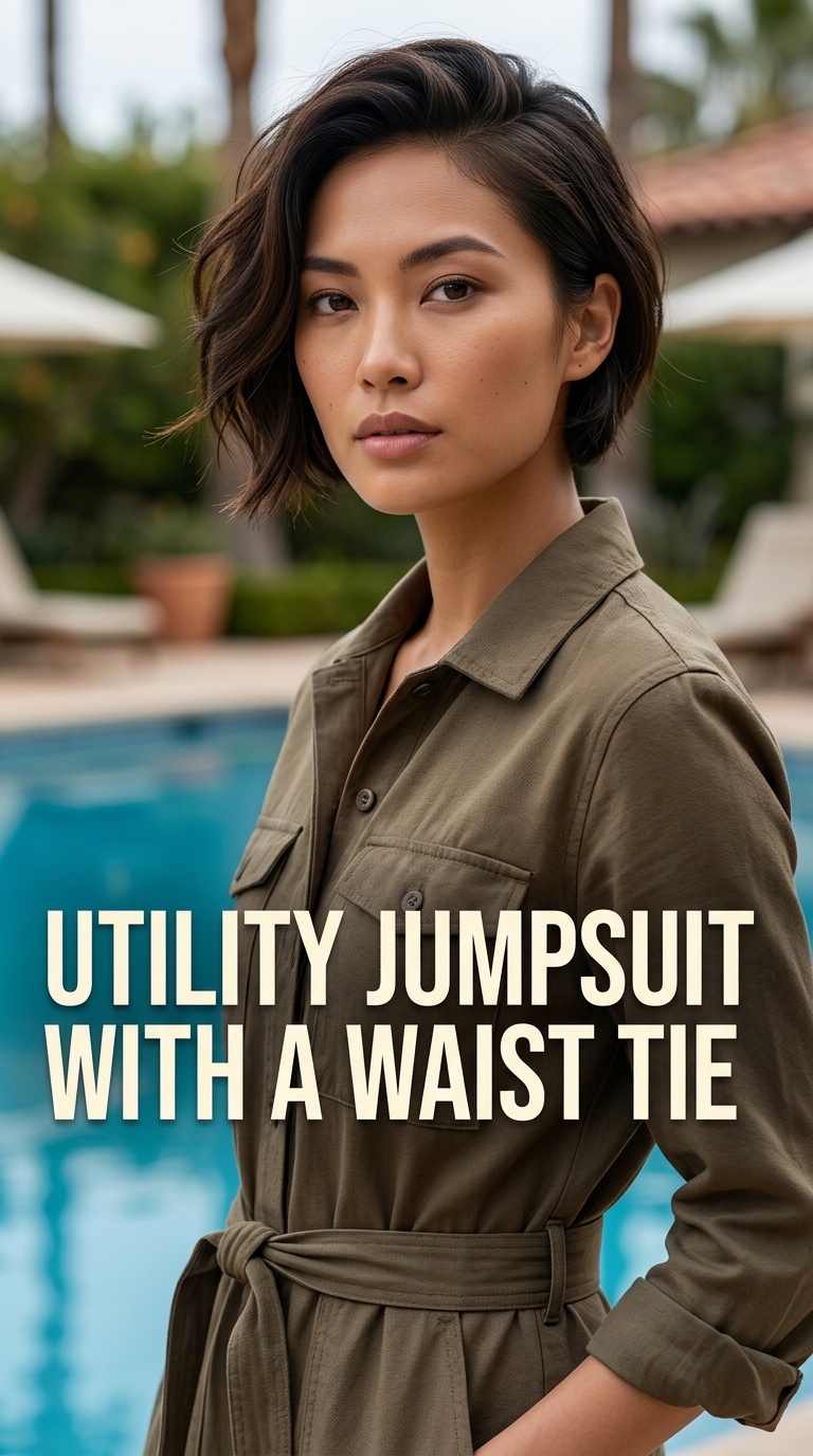 Utility Jumpsuit with a Waist Tie