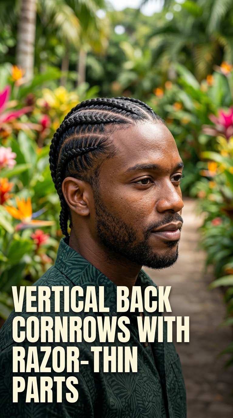 Vertical Back Cornrows with Razor-Thin Parts