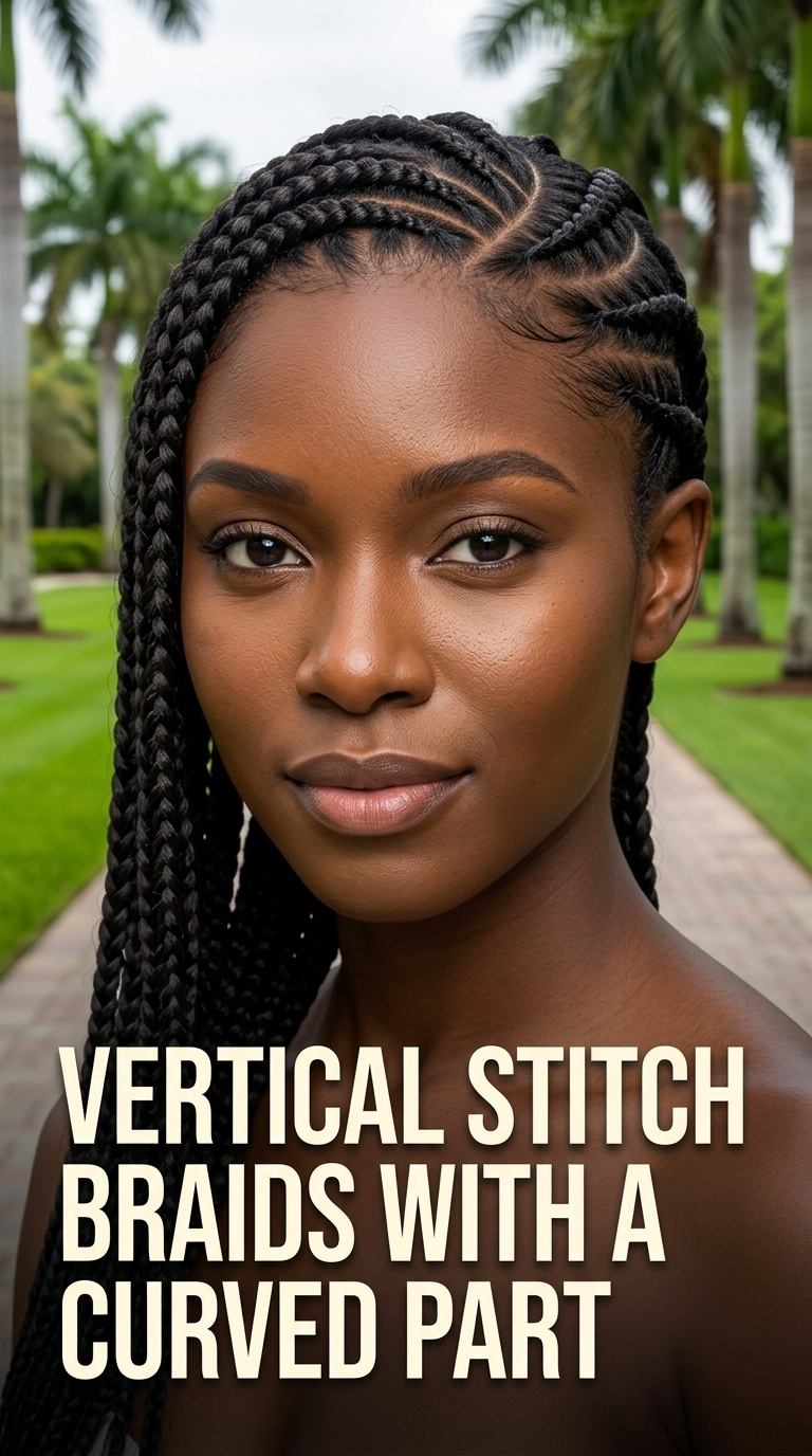 Vertical Stitch Braids with a Curved Part