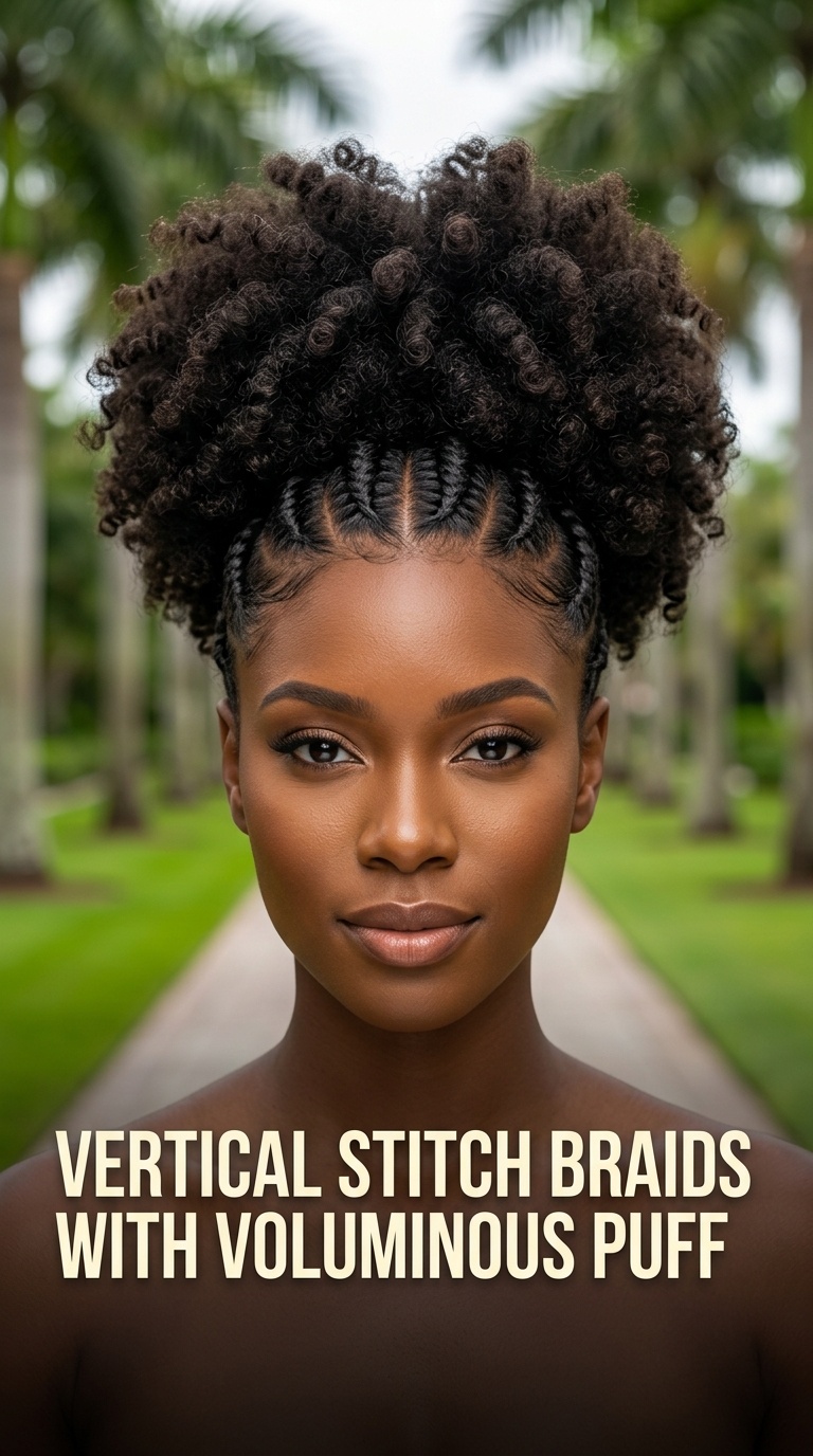 Vertical Stitch Braids with Voluminous Puff
