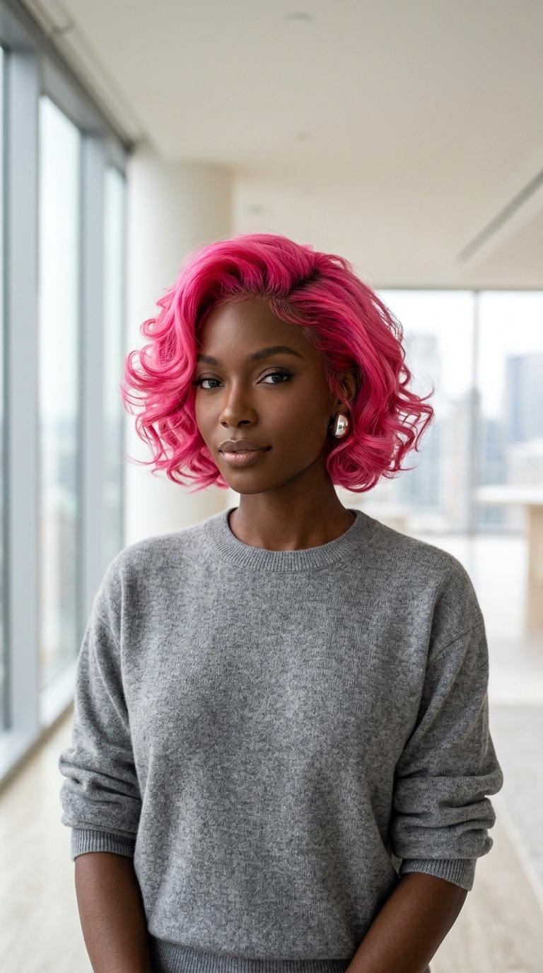 Vibrant Hot Pink Hair Black Women