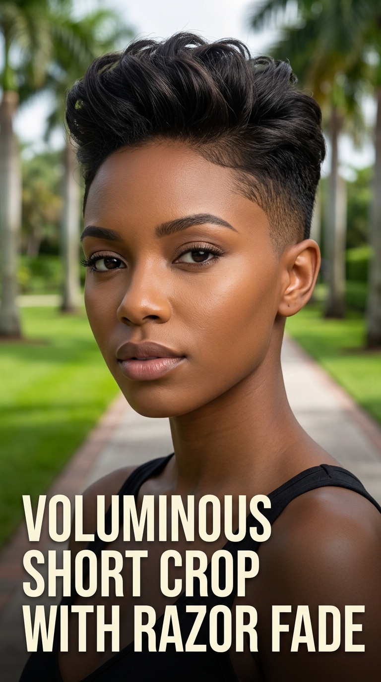 Voluminous Short Crop with Razor Fade