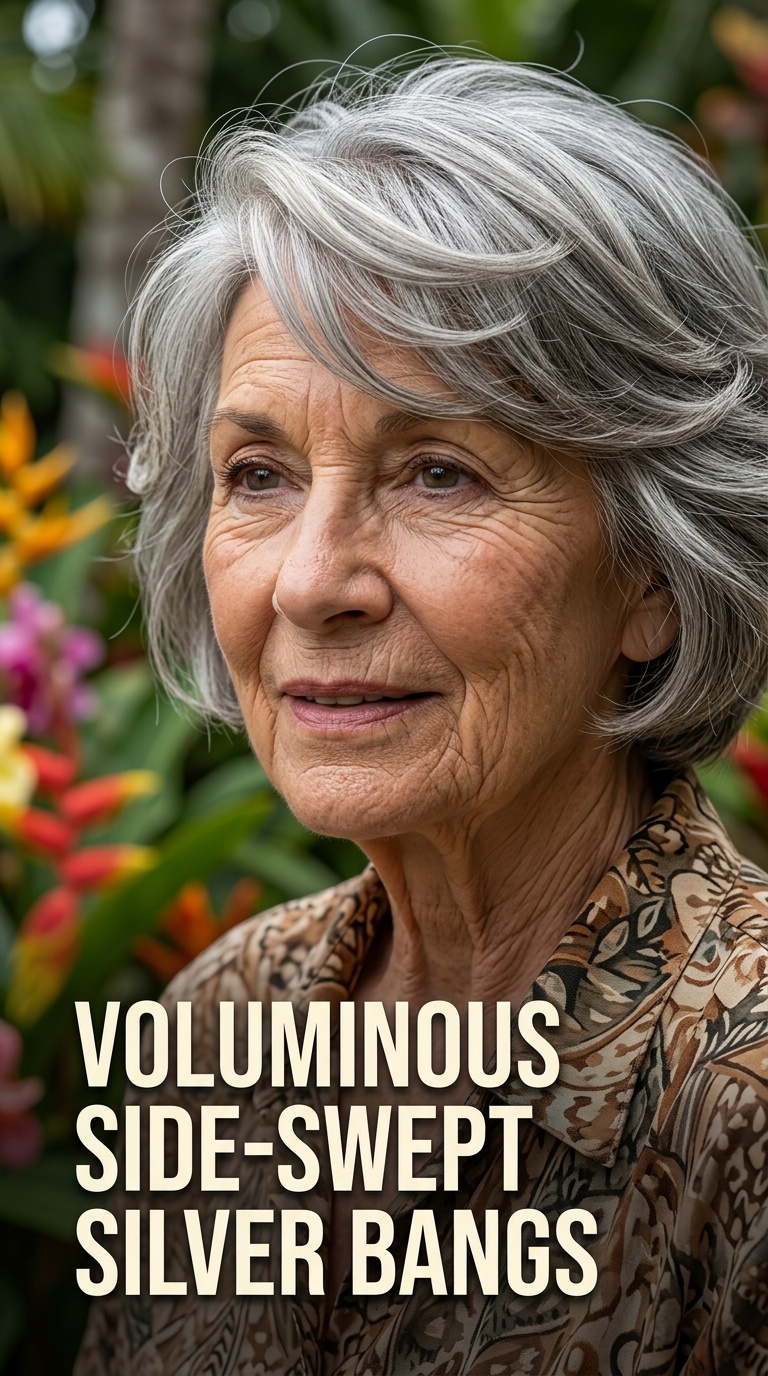 Voluminous Side-Swept Silver Bangs