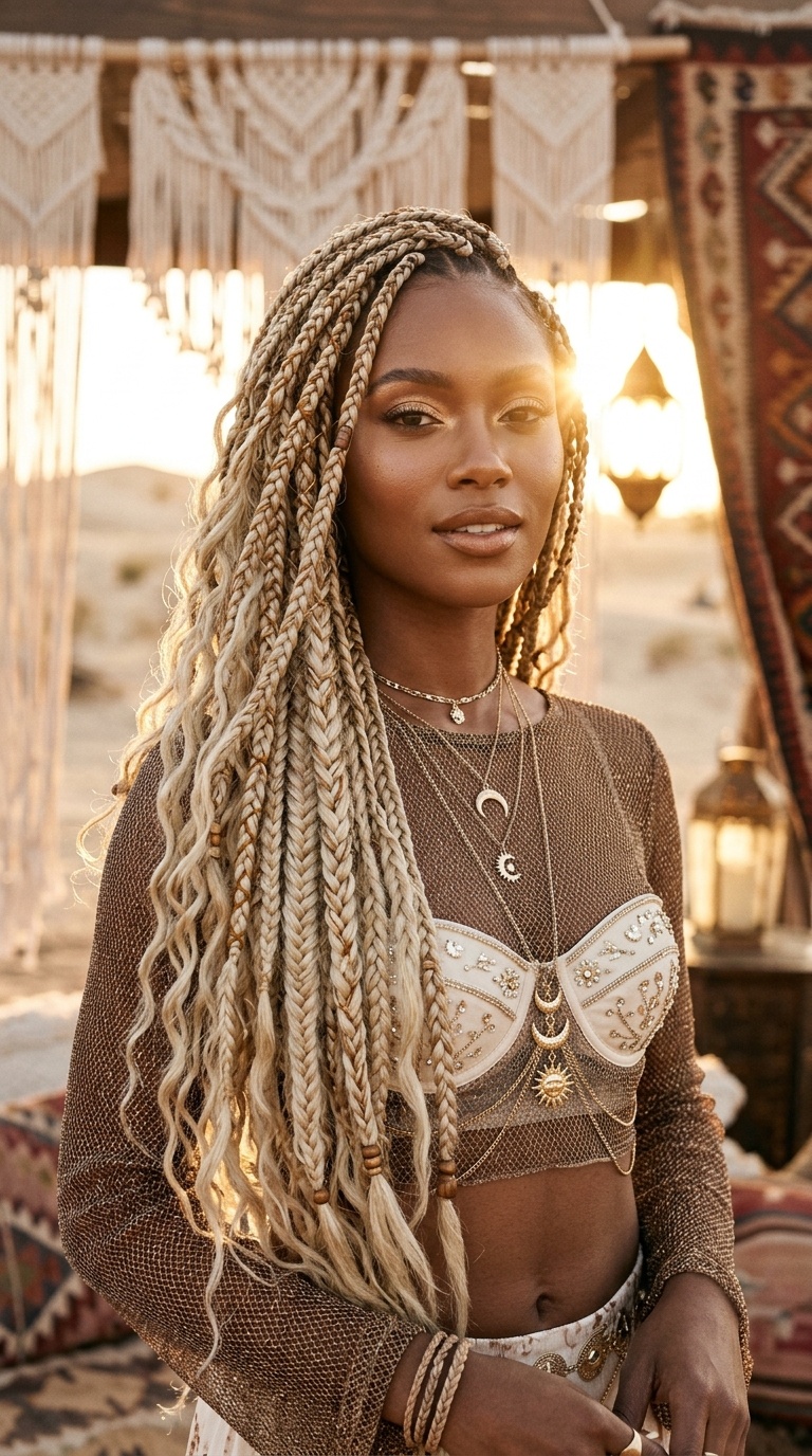 Waist Length Blonde Boho Braids