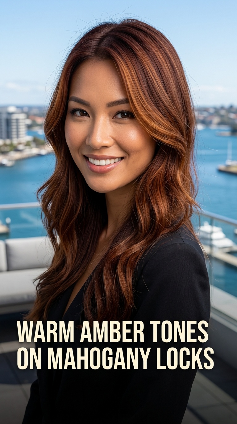 Warm Amber Tones on Mahogany Locks