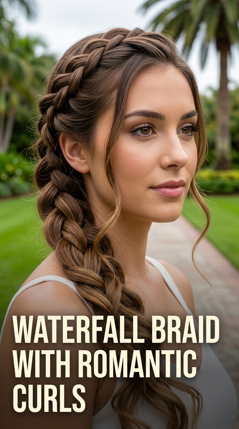 Waterfall Braid with Romantic Curls