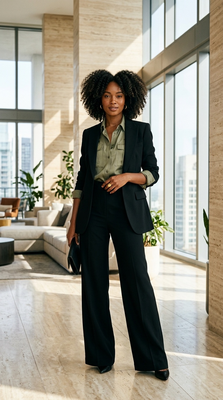 Wide Leg Black Suit Outfit