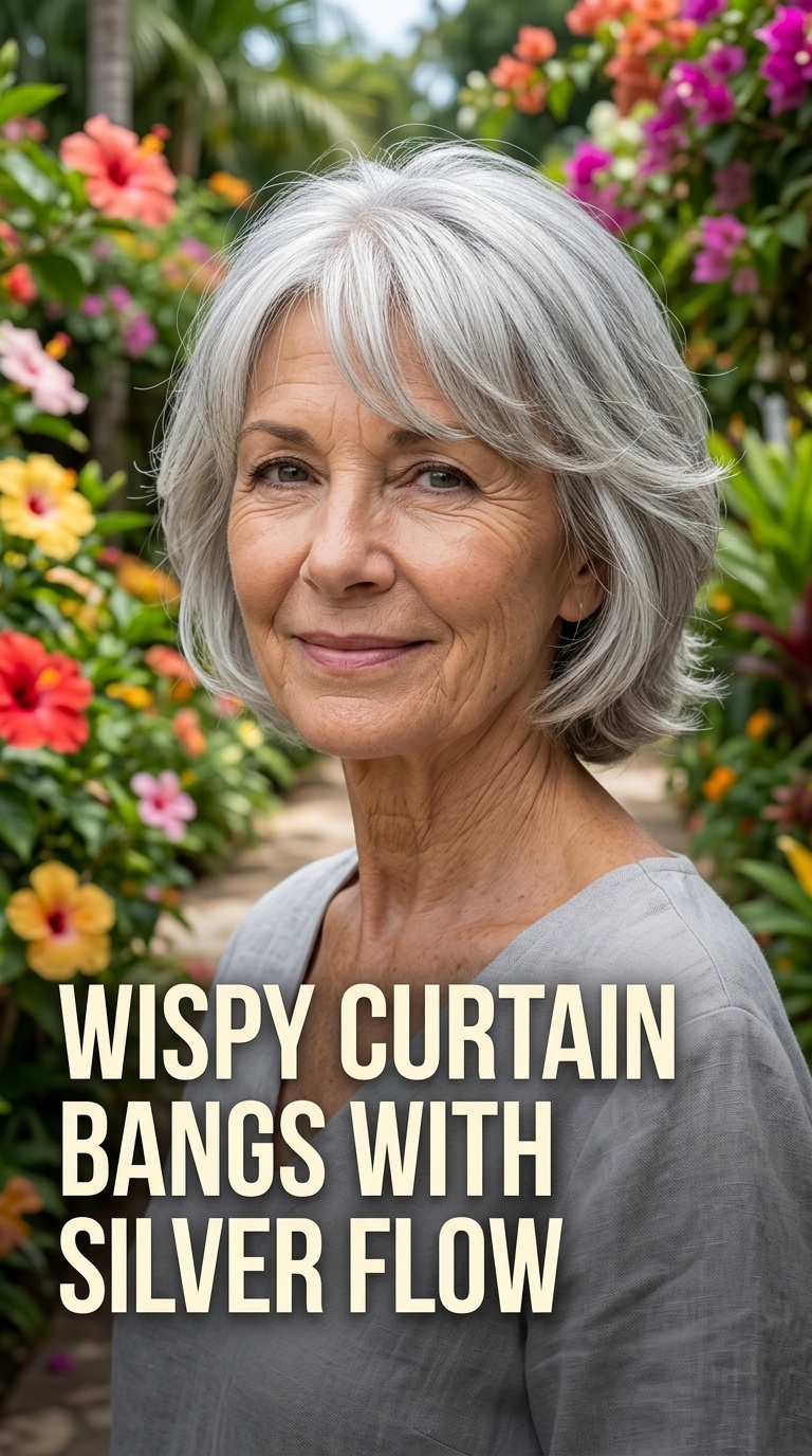 Wispy Curtain Bangs with Silver Flow
