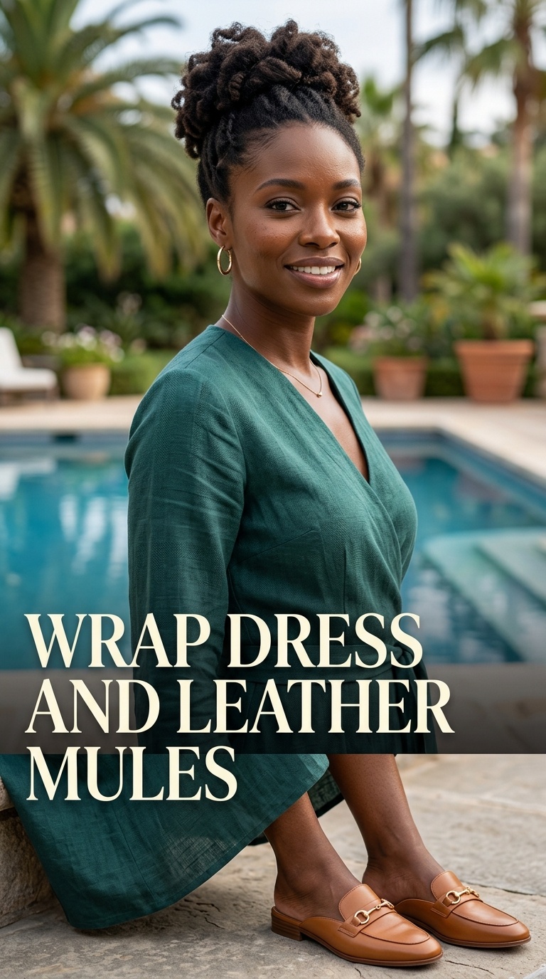 Wrap Dress and Leather Mules