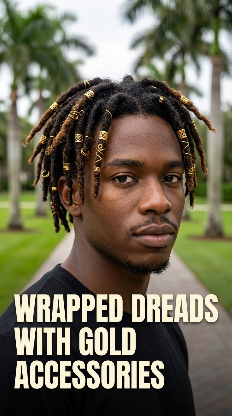 Wrapped Dreads with Gold Accessories