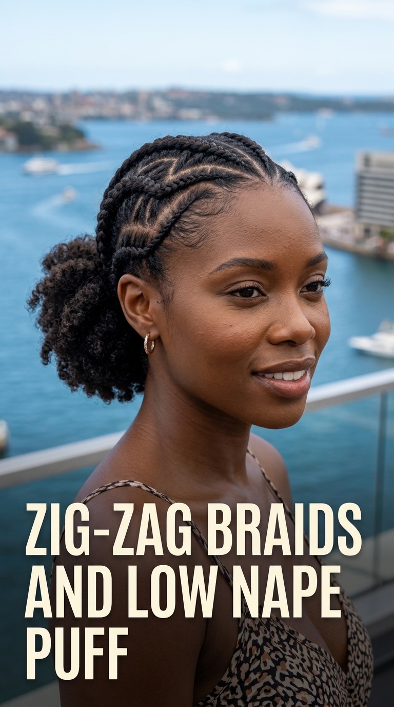 Zig-Zag Braids and Low Nape Puff