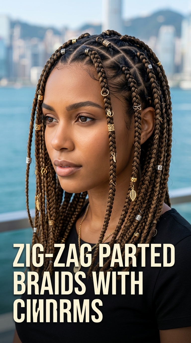 Zig-Zag Parted Braids with Charms