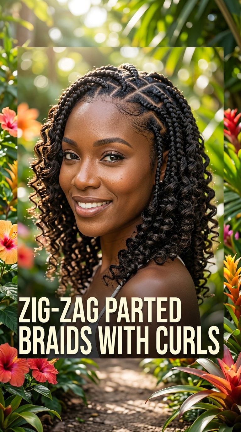 Zig-Zag Parted Braids with Curls