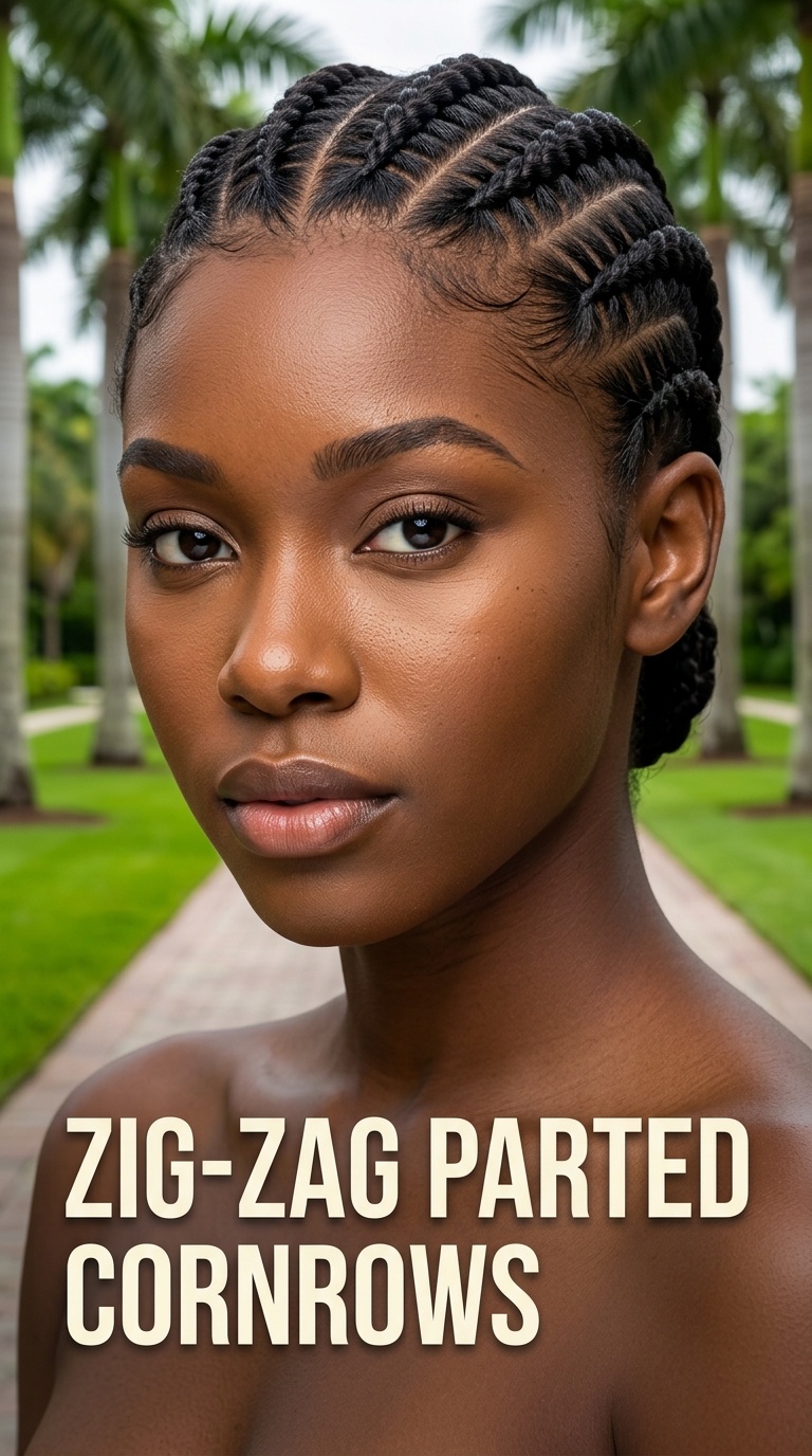 Zig-Zag Parted Cornrows
