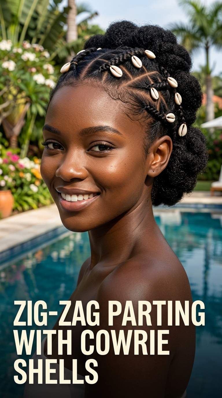 Zig-Zag Parting with Cowrie Shells