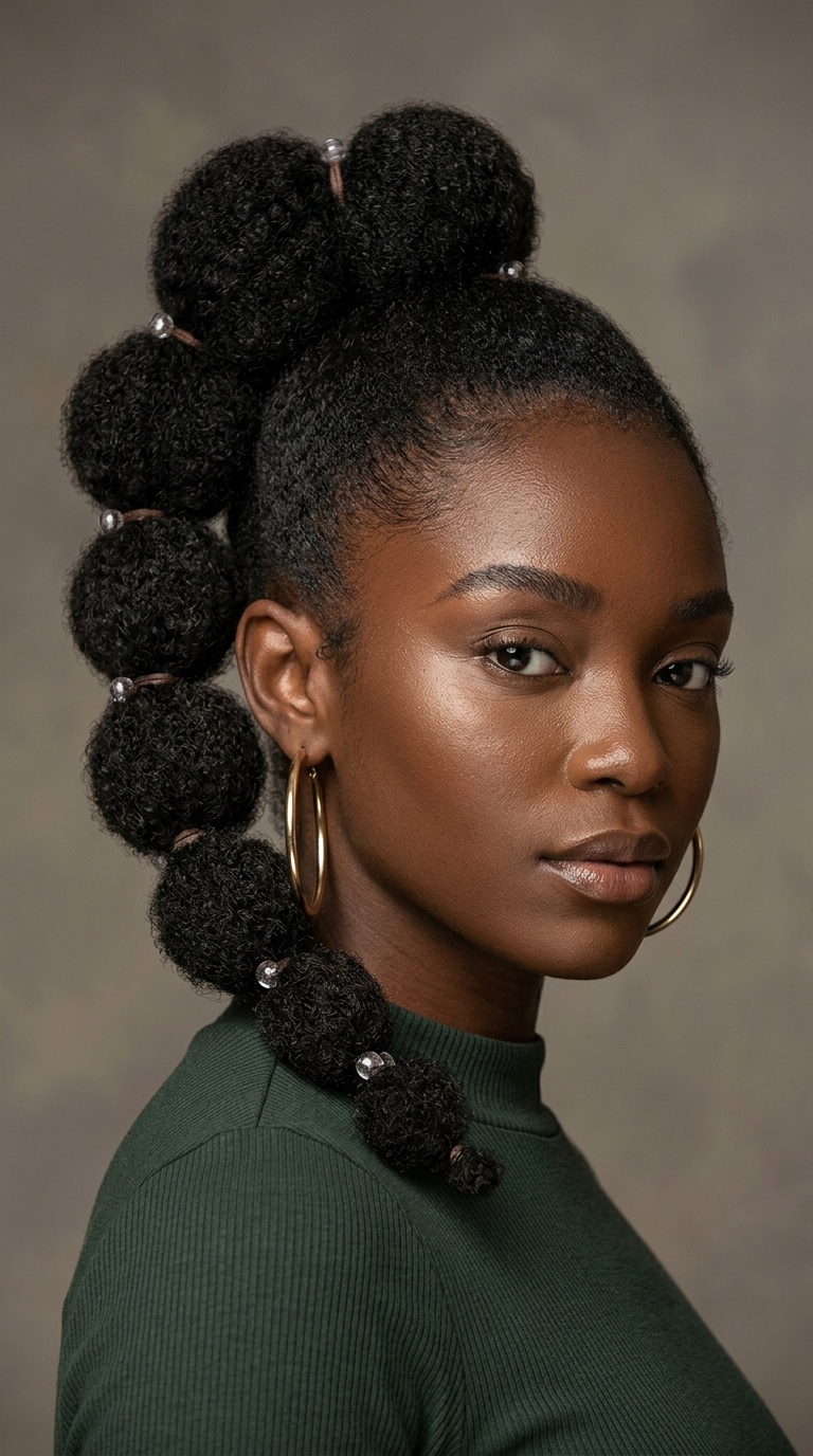 Abstract Bubble Ponytail with Texture Extensions