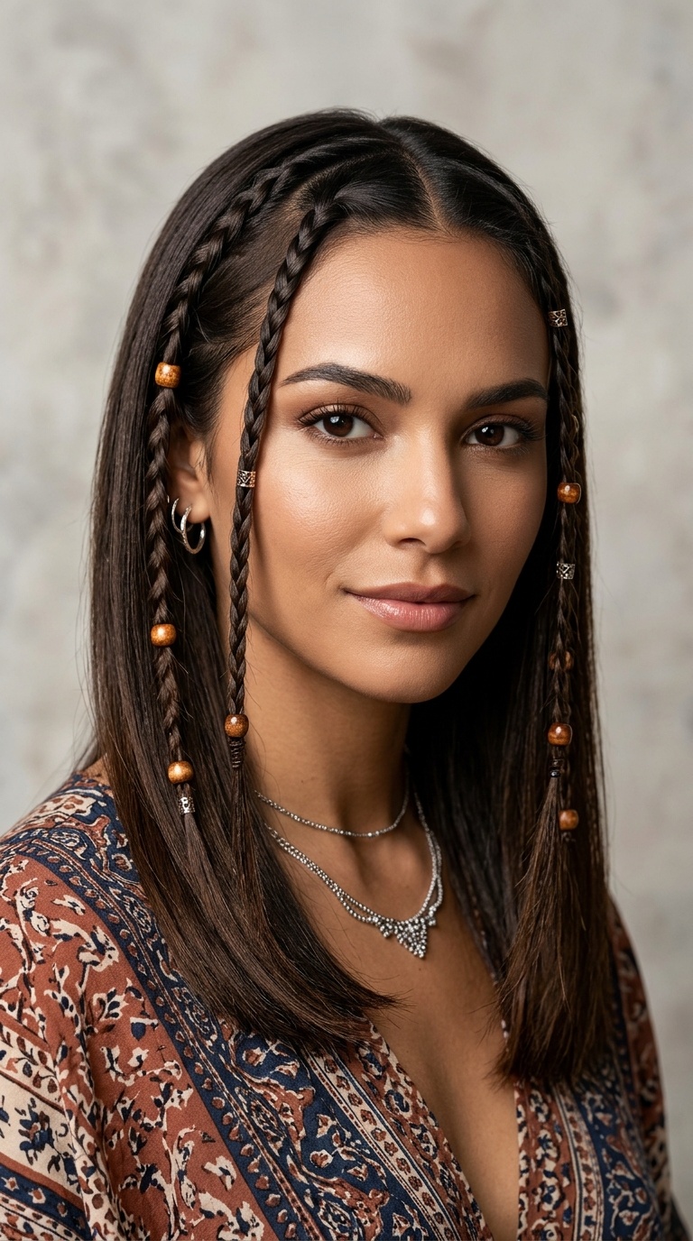 Accent Boho Braids in Straight Hair