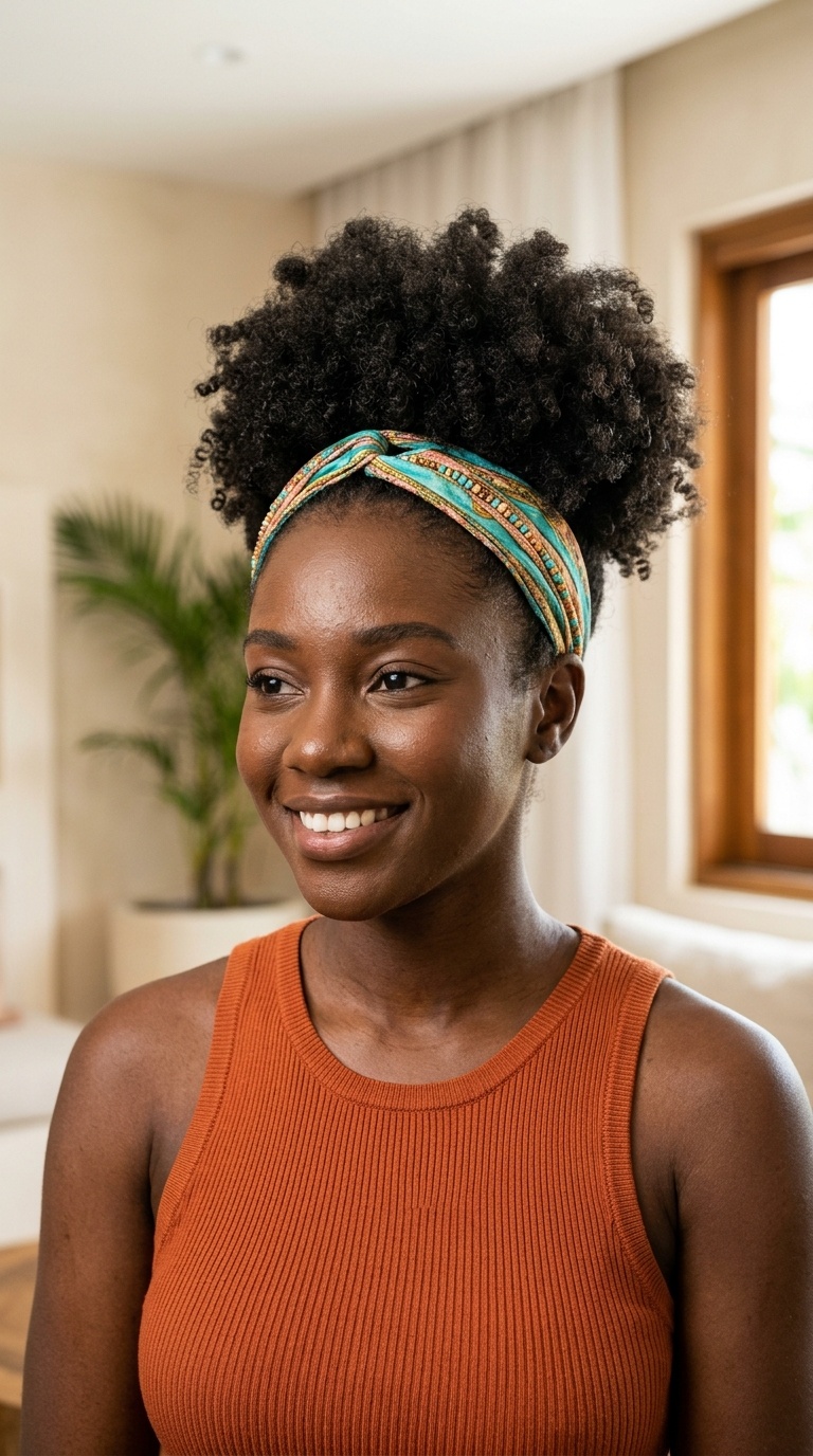 Afro Puff with a Decorative Headband