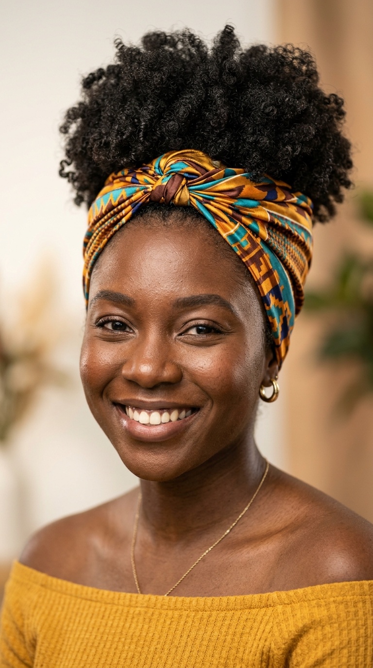 Afro Puff with a Silk Headscarf