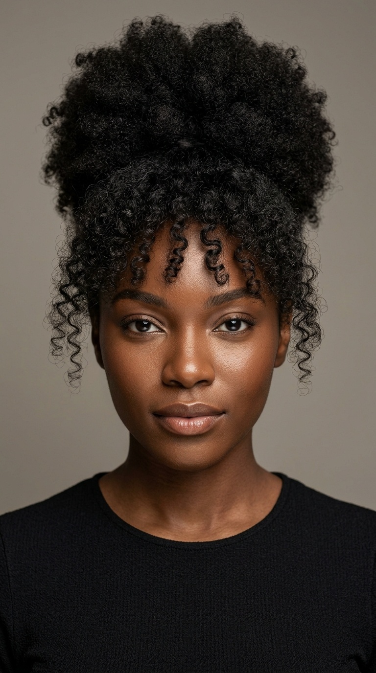 Afro Puff with Curly Face-Framing Bangs