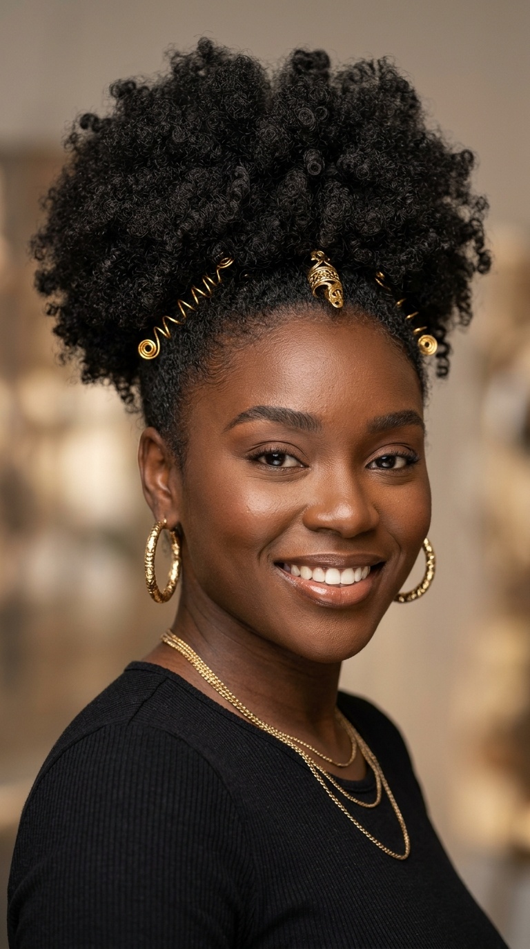 Afro Puff with Gold Accessories