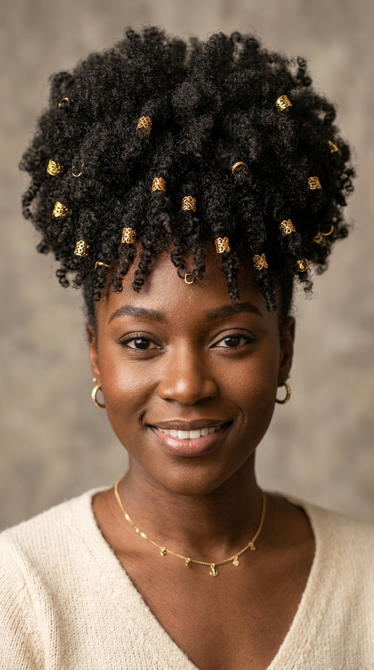 Afro-Puff with Gold Cuffs