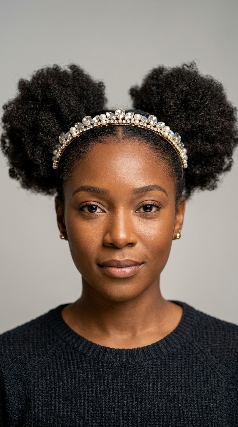 Afro Puff with Jeweled Headband
