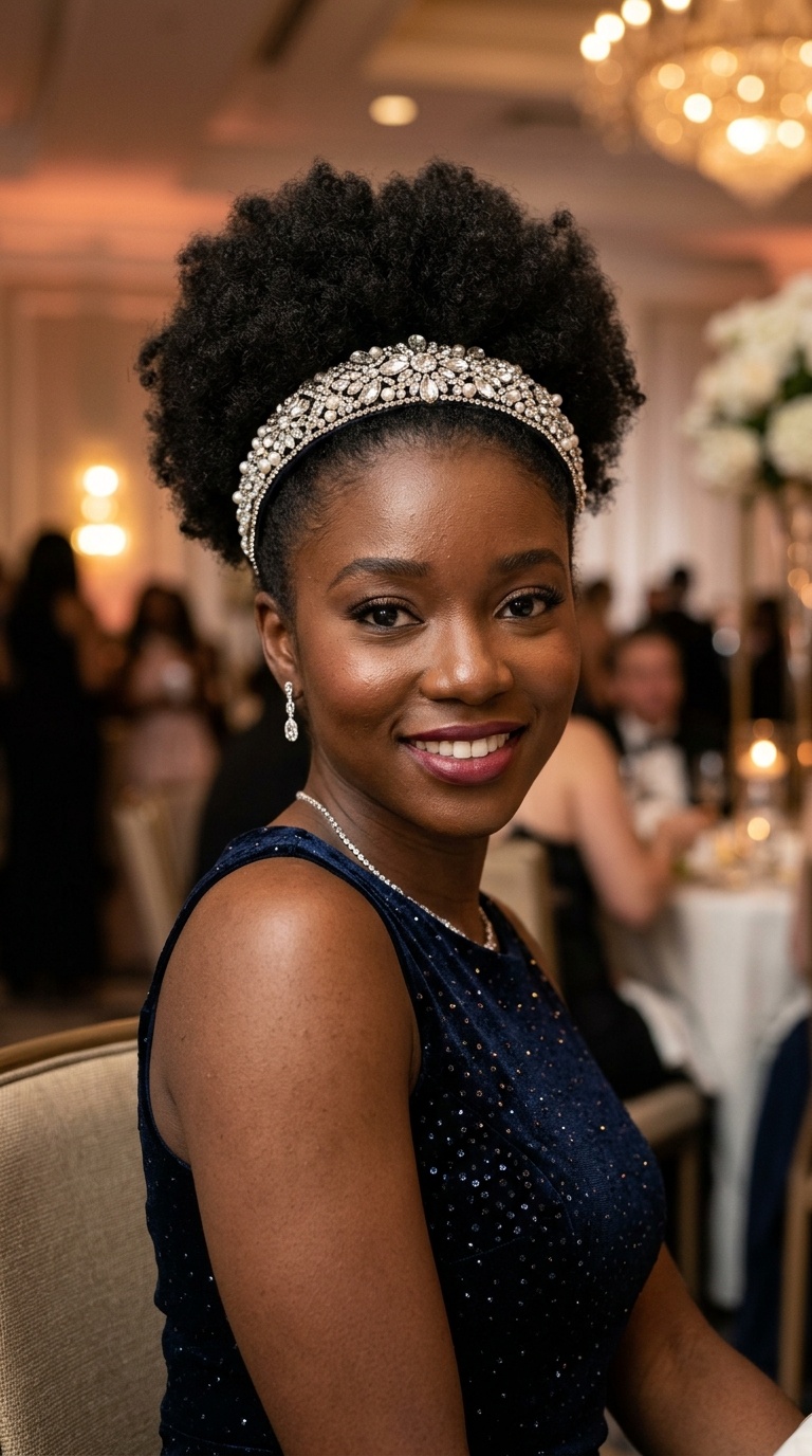 Afro Puff with Jeweled Headband