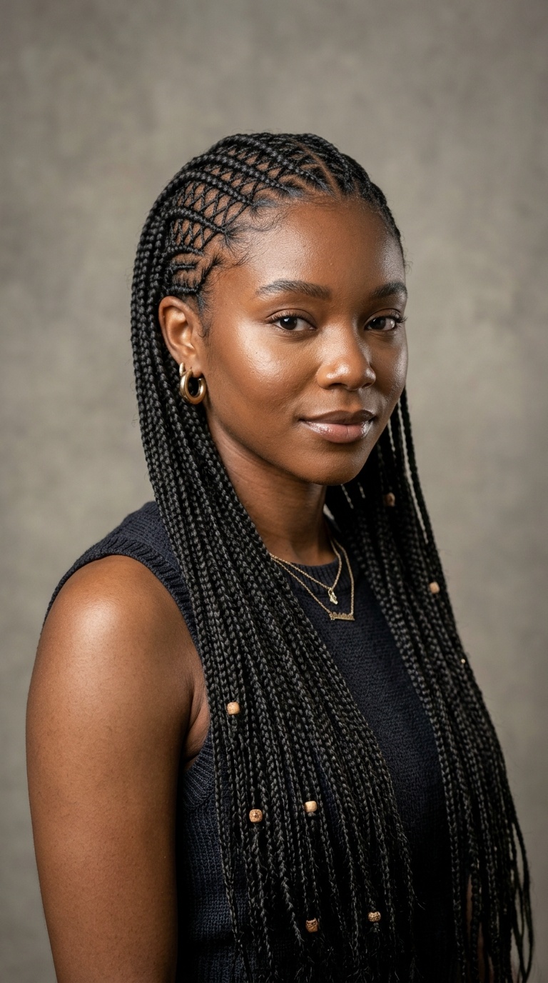 Ankle-Length Fishnet Patterned Scalp Braids