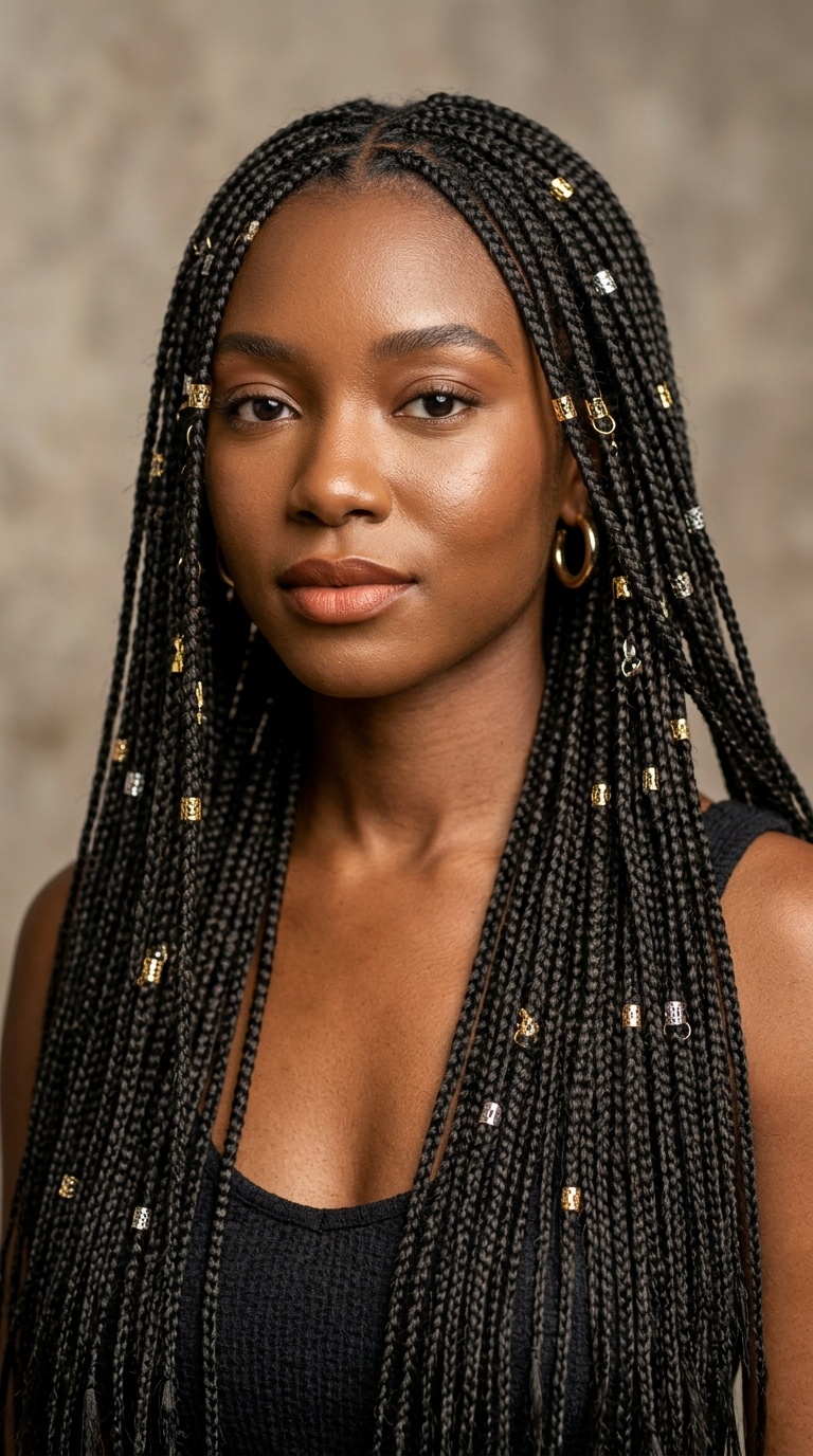 Ankle-Length Micro-Braids with Metallic Cuffs