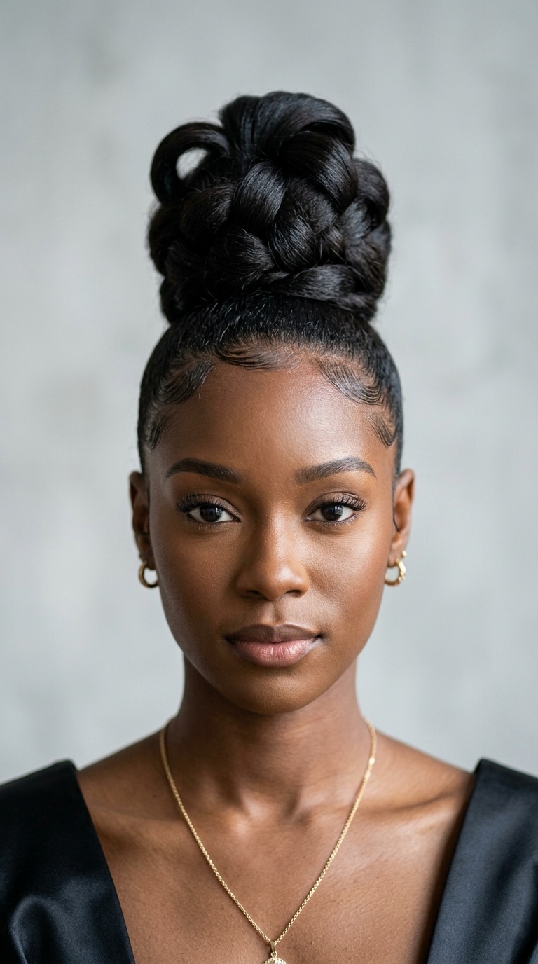 Architectural High Bun with Sleek Edges