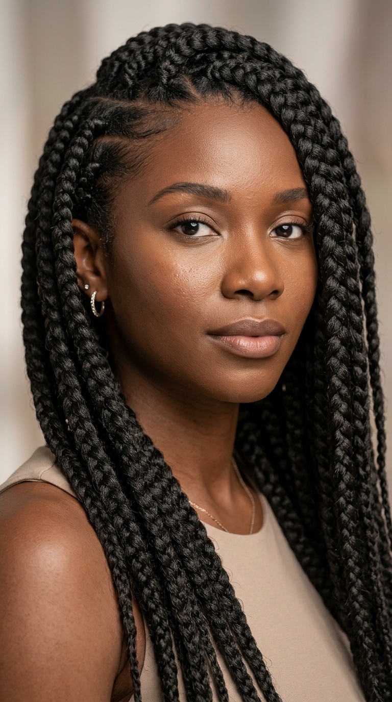 Asymmetric Side-Swept Goddess Braids