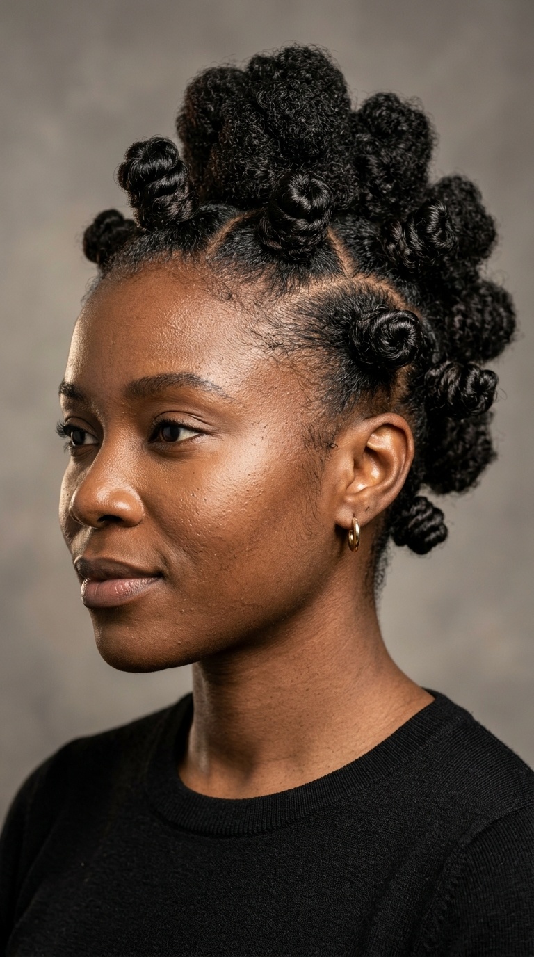 Asymmetrical Bantu Knot Mohawk