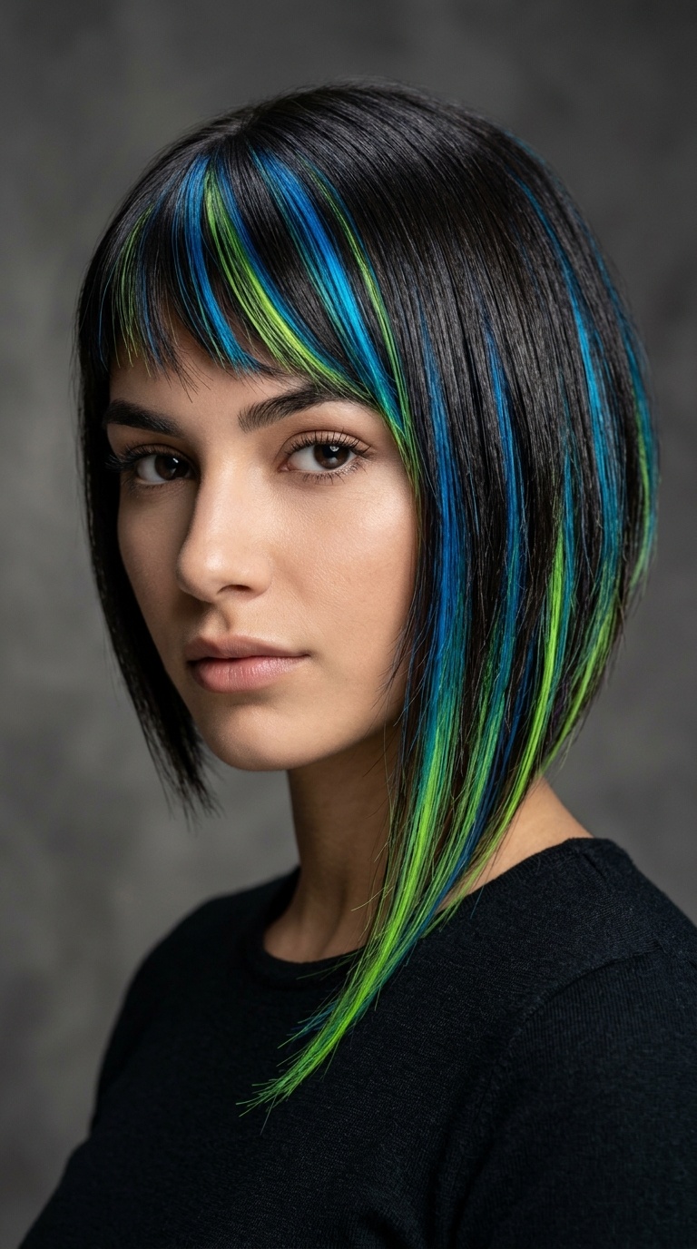 Asymmetrical Blunt Bob with Neon Accents