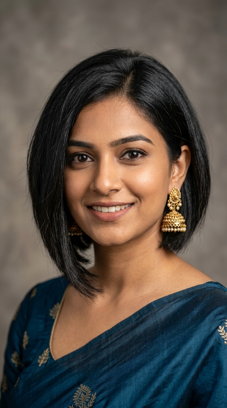 Asymmetrical Bob with Jhumka Pairing
