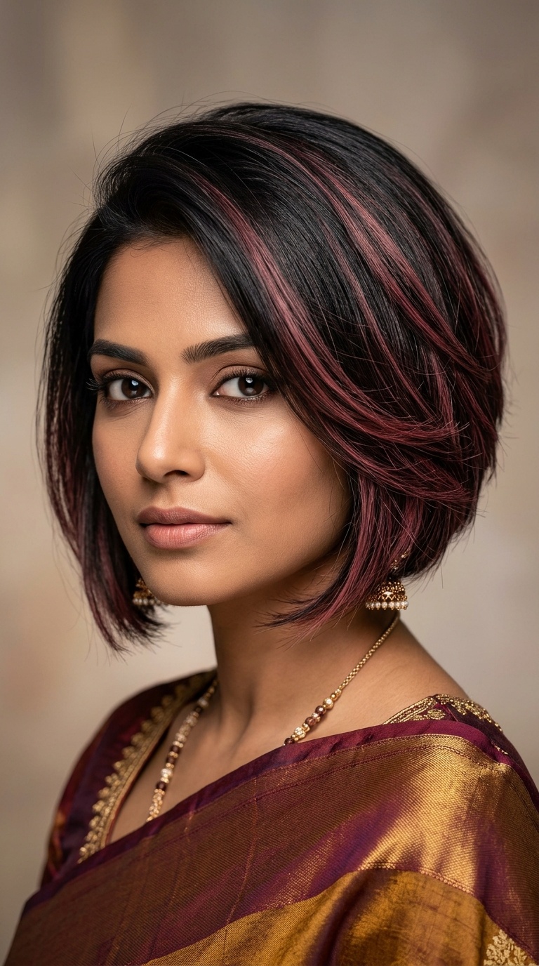 Asymmetrical Bob with Rose Accents