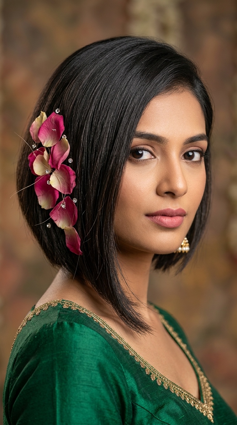 Asymmetrical Bob with Rose Petal Tucks