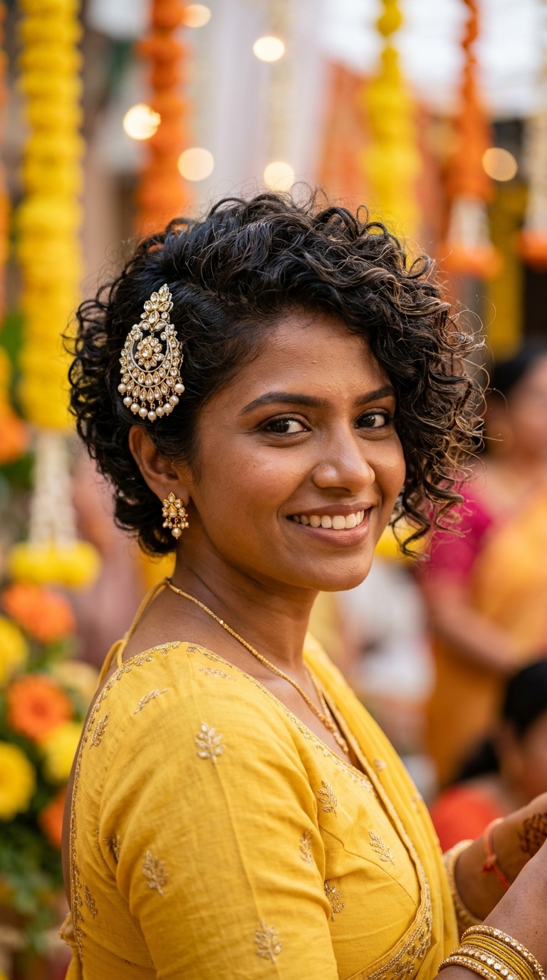Asymmetrical Curls with Brooch