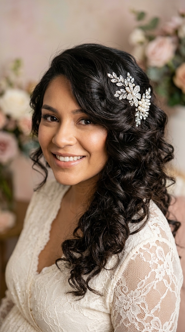 Asymmetrical Curls with Sparkling Pins