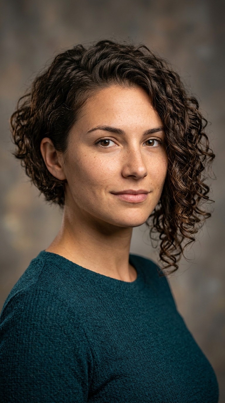 Asymmetrical Curly Bob